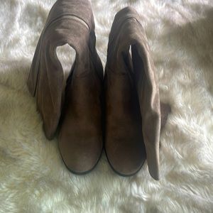 Knee High Greyge suede boots.
